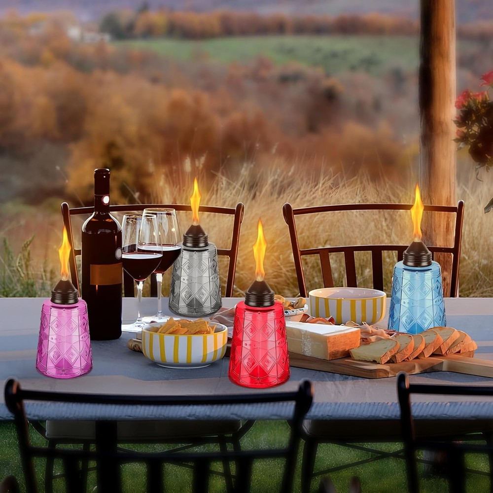 4-Piece Glass-Top Aromatherapy Lamp Set - Refillable Citronella Diffuser Jars