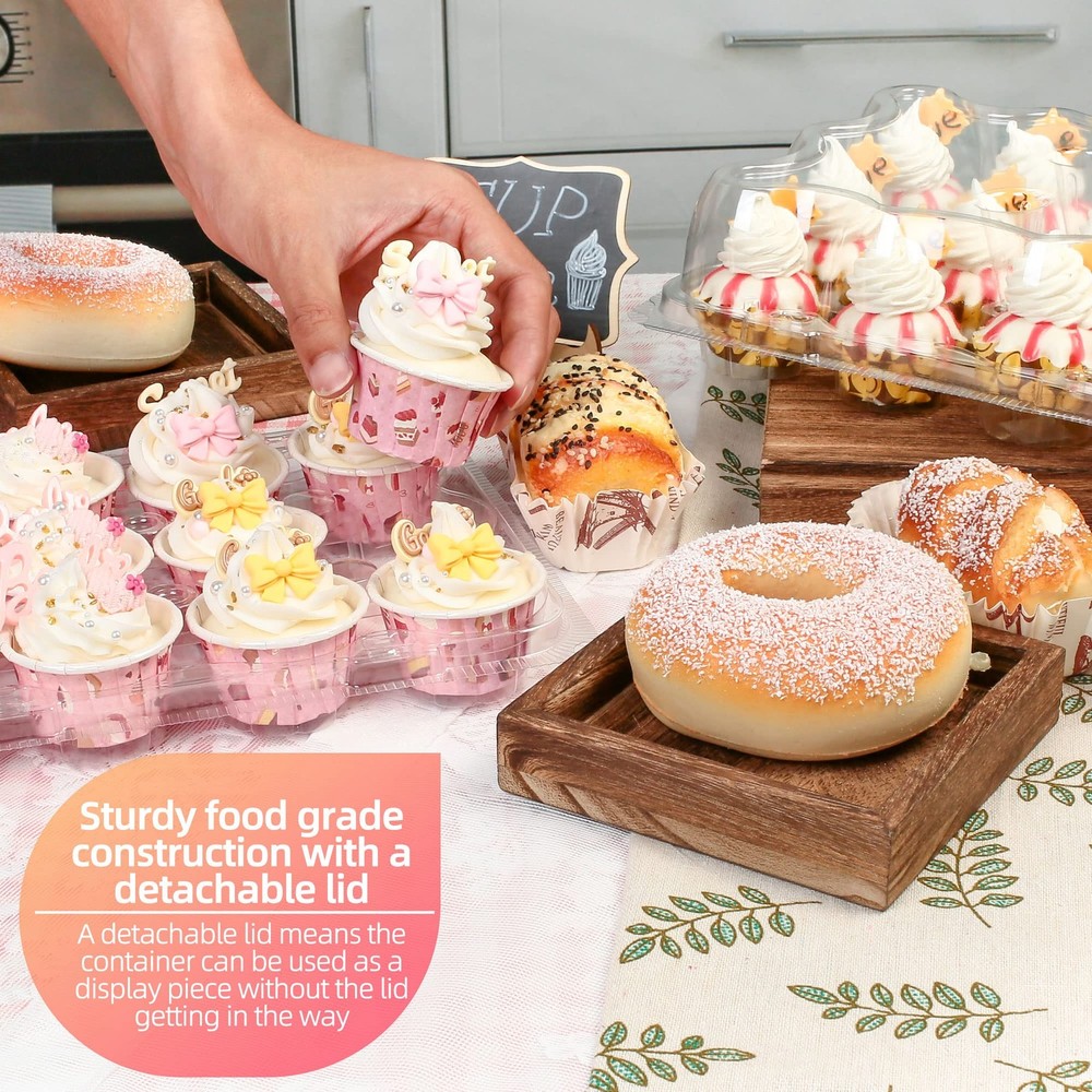 (12 Count x 40 Sets) Mini Cupcake Containers with 480 Liners, Clear Plastic C...