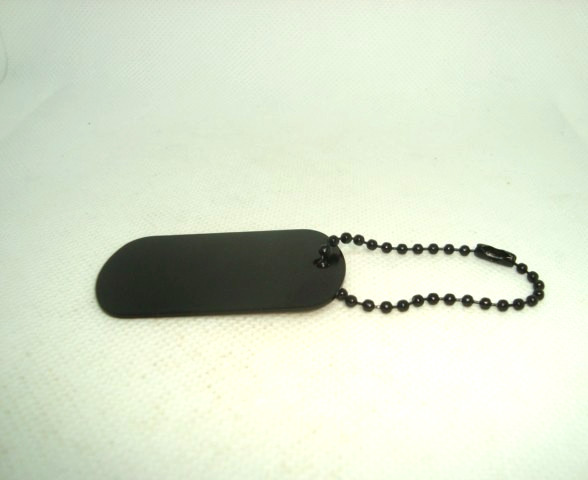 #1 Military Style Flat Edge Dog Tag Dark BLACK Aluminum + 4 1/2"in. Black Chain