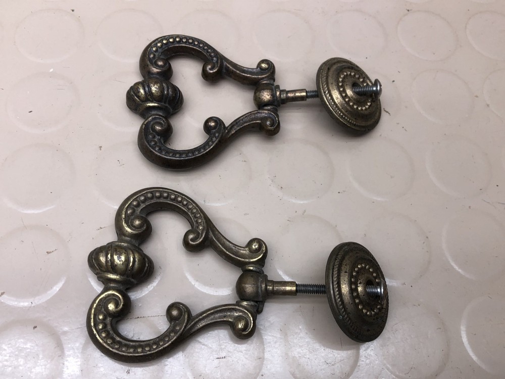 2 Antique-Bronze Large Heavy Drop Furniture Hardware Pulls Knobs w/Backplate