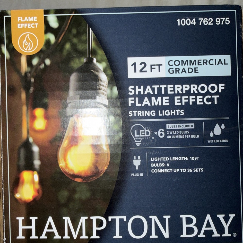 Hampton Bay FLAME EFFECT or SOLID 6-Light 12 ft. LED S14 String Lights
