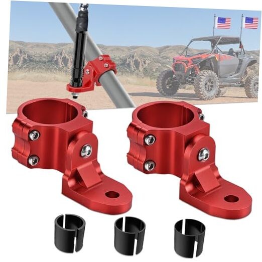 UTV Flag Antenna Mount Whip Light Mounting Bracket For Round Cages Red 2Pcs