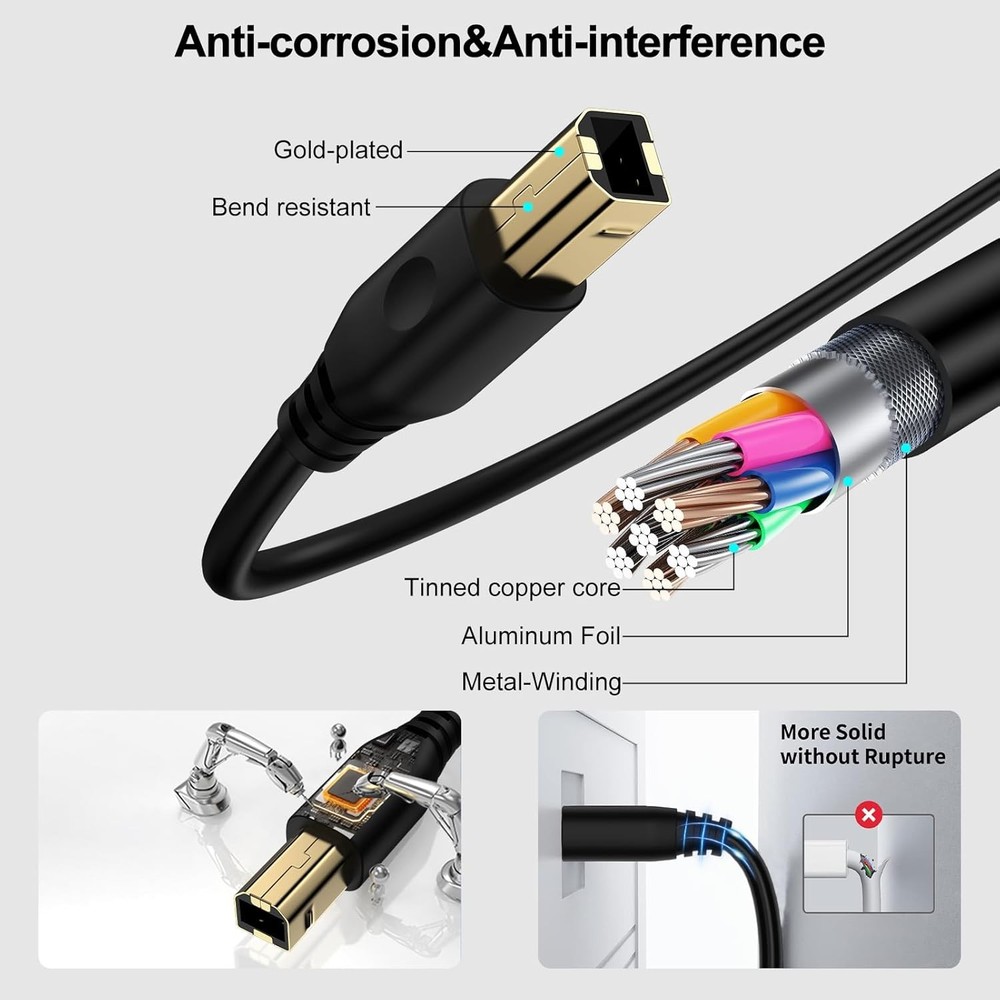 10FT USB Printer Cable,USB A to B Scanner Cable Cord Type B...