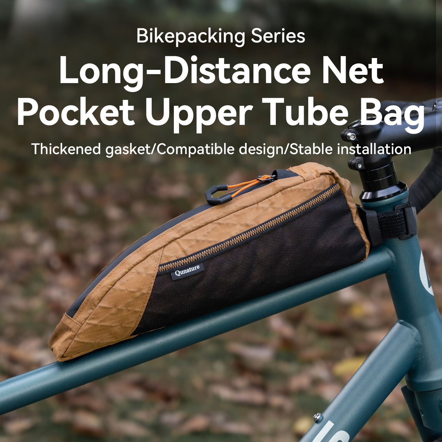 Qunature Bikepacking Top Tube Bag Bike Frame Bag with Net Pocket Waterproof 1L