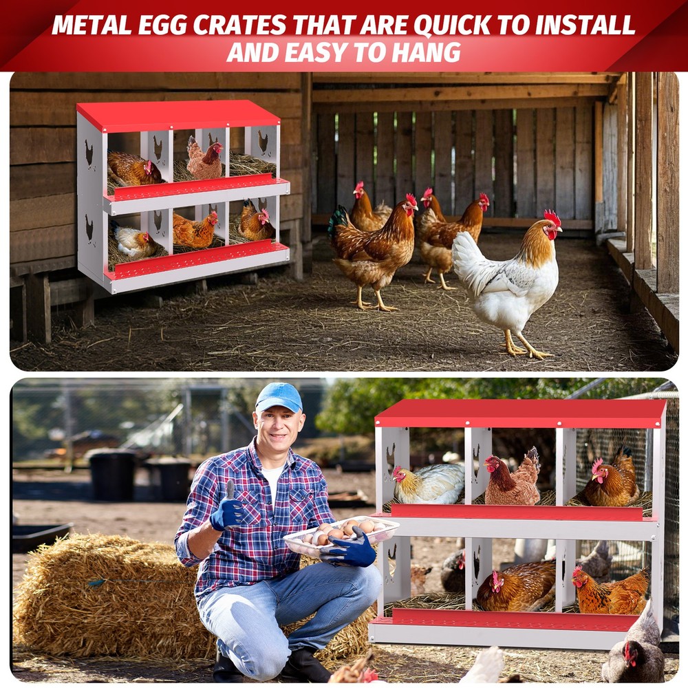 6 Holes Chicken Nesting Box, Metal Chicken Nesting Boxes, with Bracket Legs