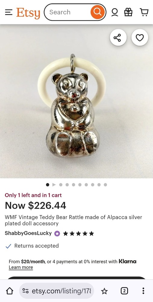 1930's WMF Silver Plate Teddy Bear Baby Rattle Kinderklapper NIB New Old Stock