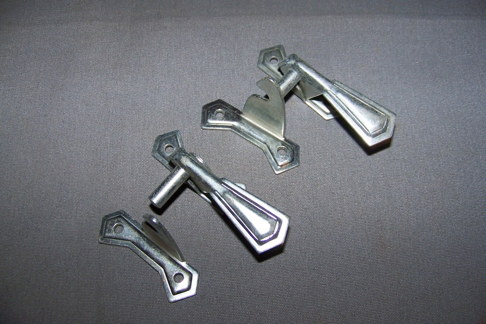 Two, Small, Tin, Cabinet Latches, With Their Offset Keepers - SEE DESCRIPTION