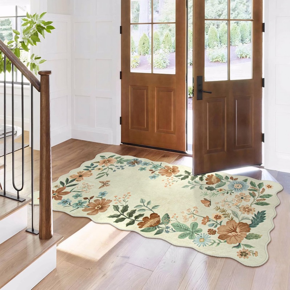 Lahome Floral Entryway Rug, 2x4 Washable Kitchen 2' x 4'（Rectangular）, Beige