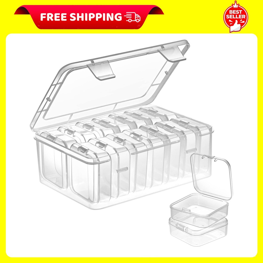 15-Piece Small Bead Organizer Set – Clear Plastic Storage Boxes with Hinged Lids