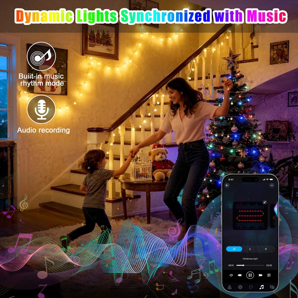 OMIKA 33FT 60 LED Color Changing Globe String Lights, Warm White & Multicolor US