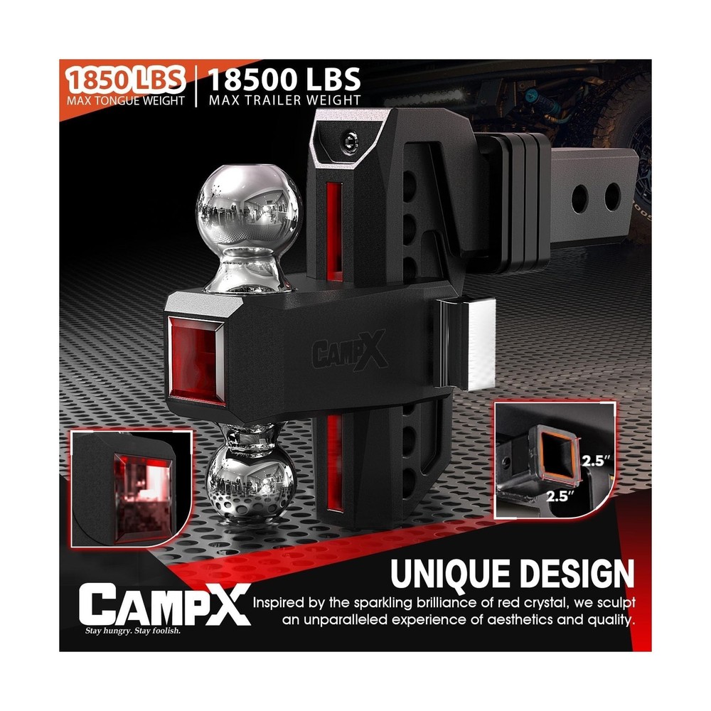 Adjustable Trailer Hitch Fits 2.5" Receiver, 6" Drop & Rise, Dual Solid Ball ...