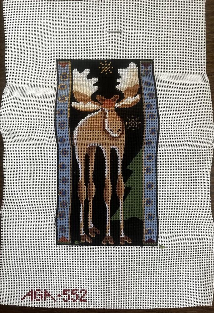 Alaska Moose Hand painted Needlepoint Canvas & Thread Party Finished