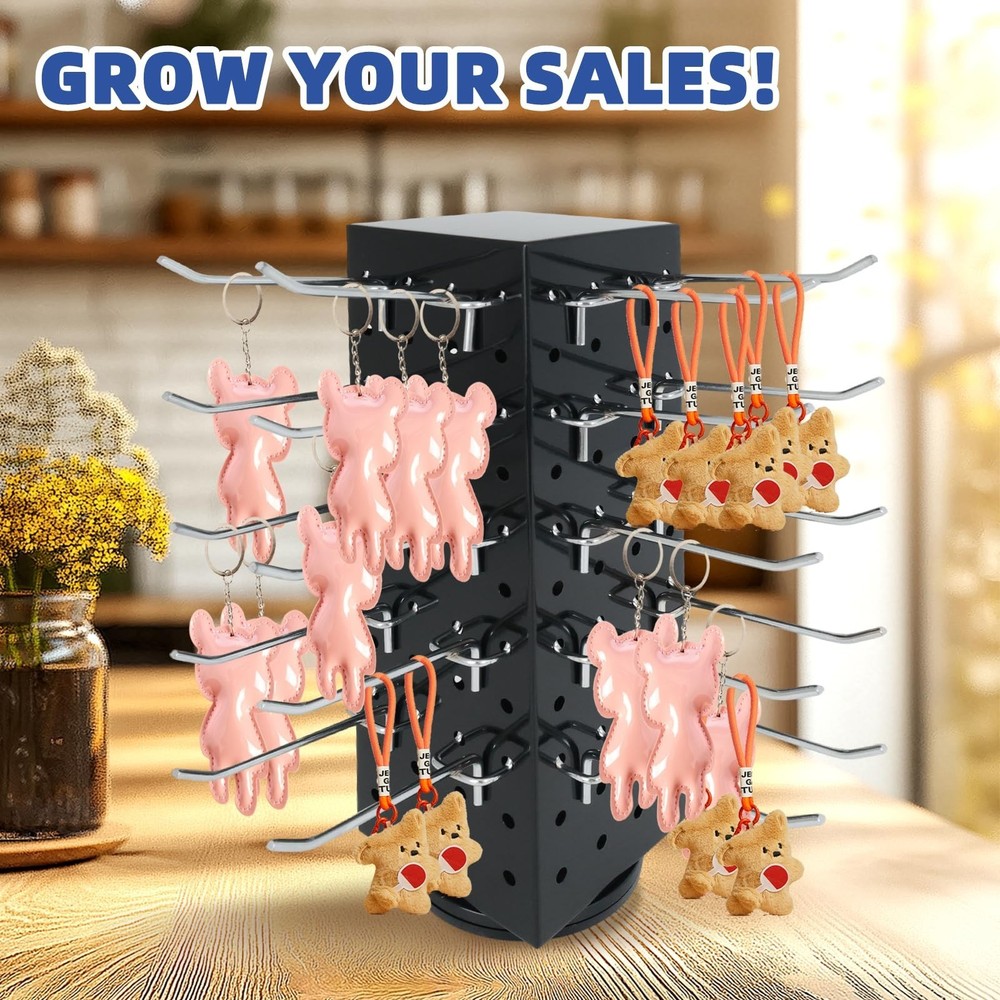 Rotating Pegboard Stand with 20 Peg Hooks 4-Sided Pegboard Spinning Display S...