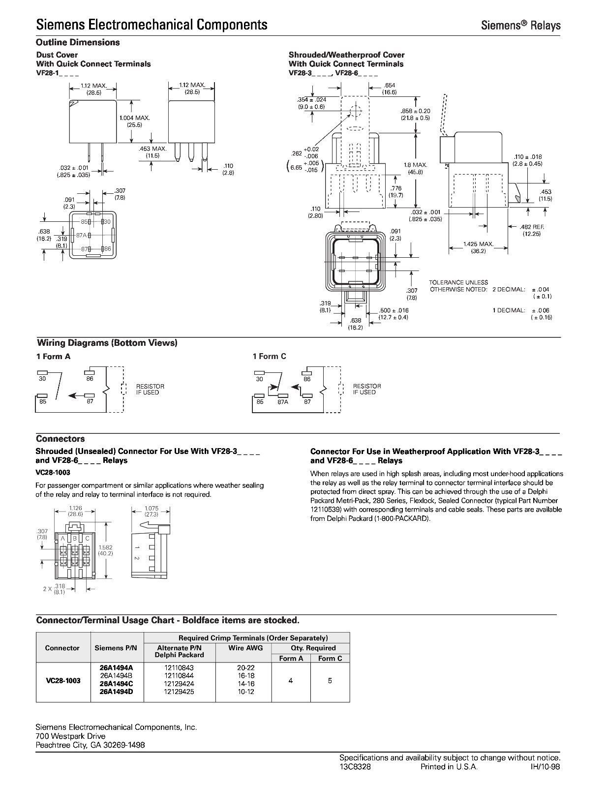 Tyco 12V Automotive Relay - 30A - VF28 GM Car SPST NO Relay - N.O. - 12 VDC Coil