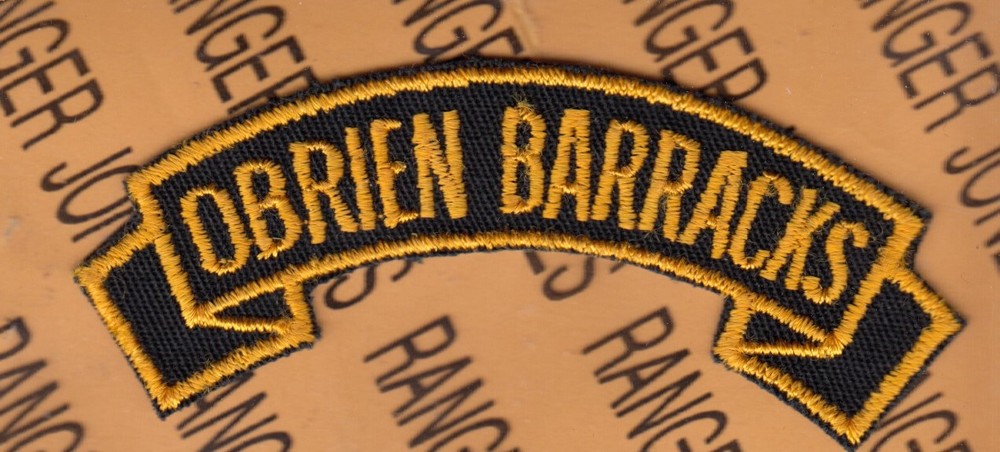 US Army OBRIEN BARRACKS Tour Duty Station scroll tab 3.7/8" patch c/e