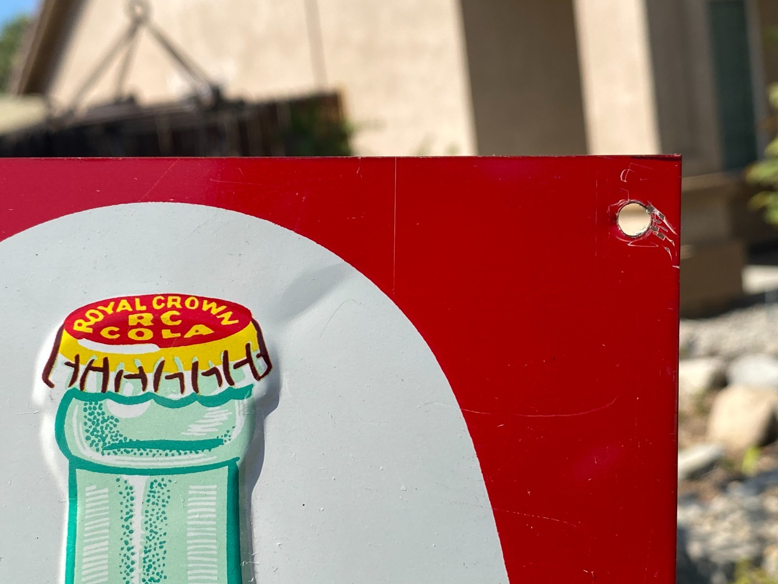 Vintage Drink Royal Crown Cola Embossed Tin Litho Sign Bottle Donaldson SST Soda