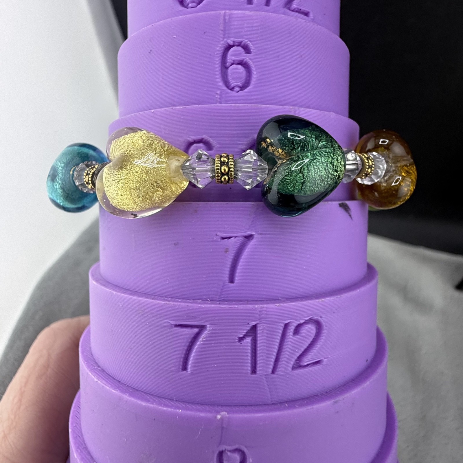 Vintage Lampwork Bracelet Beaded Heart 7”