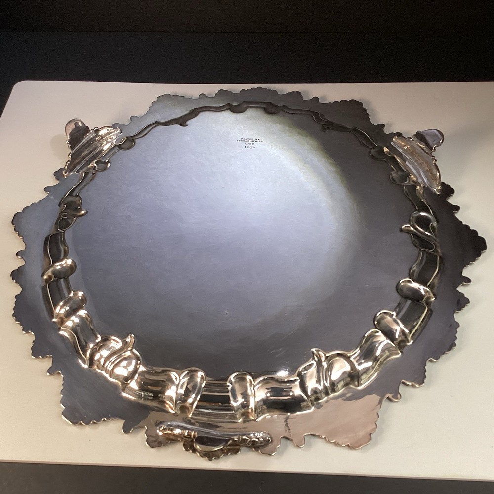 VTG Ornate Footed silver plated serving tray/platter Gorham MFG Co. Monogrammed