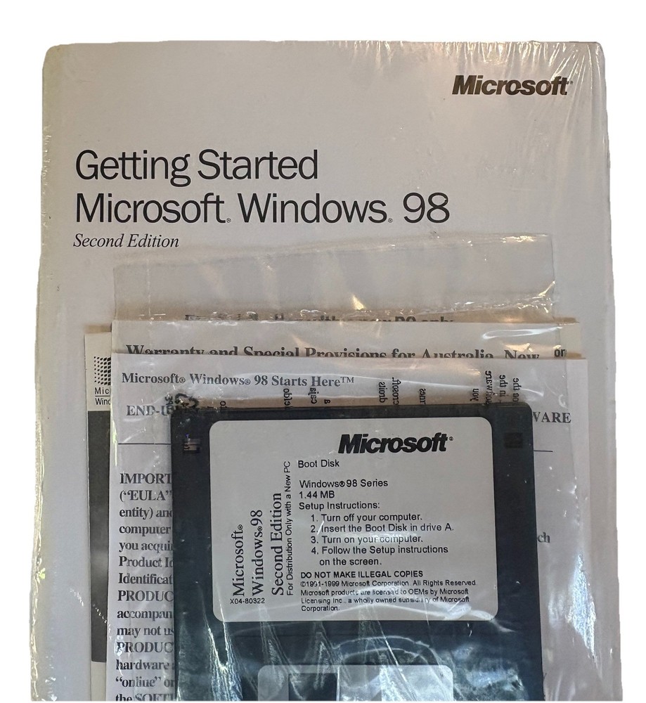 Microsoft Windows 98 Second Edition Software X04-80322 Floppy Disk & CD-ROM NEW