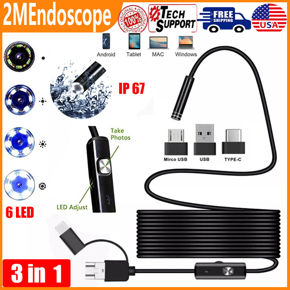 3 In 1 HD USB Type-c Endoscope Borescope Snake Inspect Camera For Phone Android