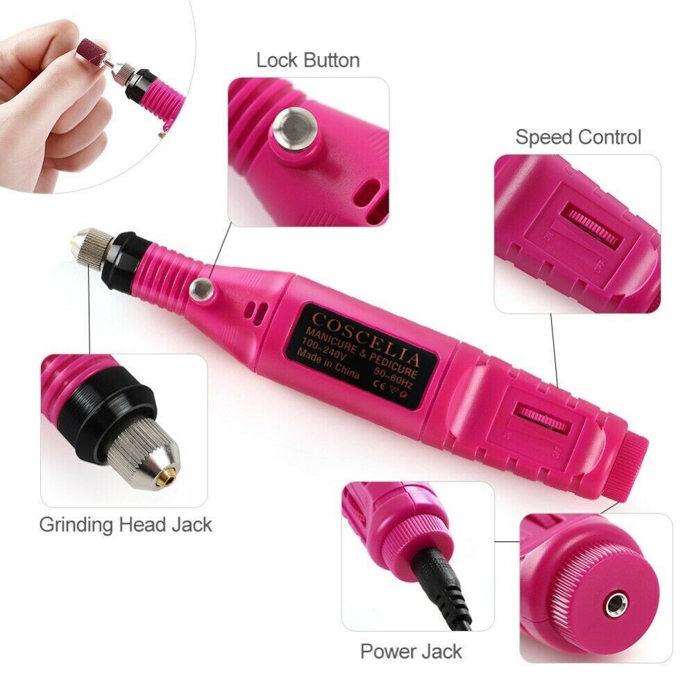 Electric Drill Nail File Acrylic Art File Manicure Pedicure Portable Machine Kit