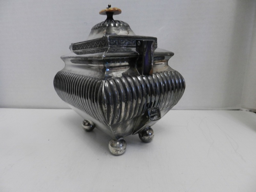 CC-bx SILVERPLATE ANTIQUE TEAPOT, SQUARED, MISSING HANDLE - DANIEL & ARTER