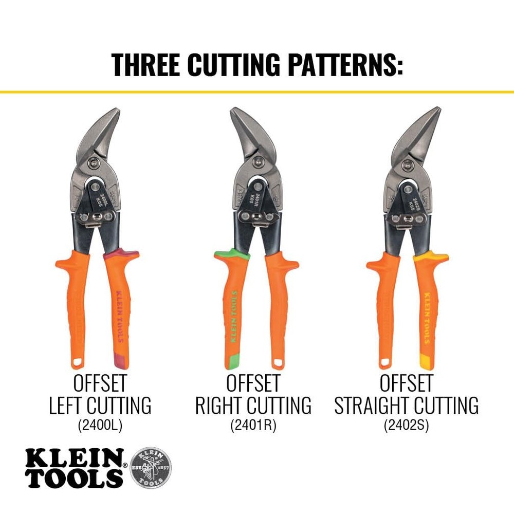 Klein Tools 2400L Left-Cutting Offset Snips Aviation Tin Snips Forged Blade