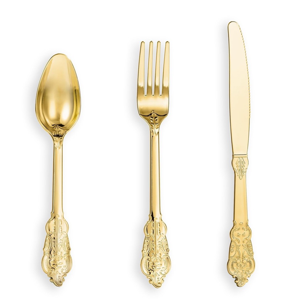 N9R 120PCS Gold Plastic Silverware, Disposable Silverware Include 40 Forks, 4...