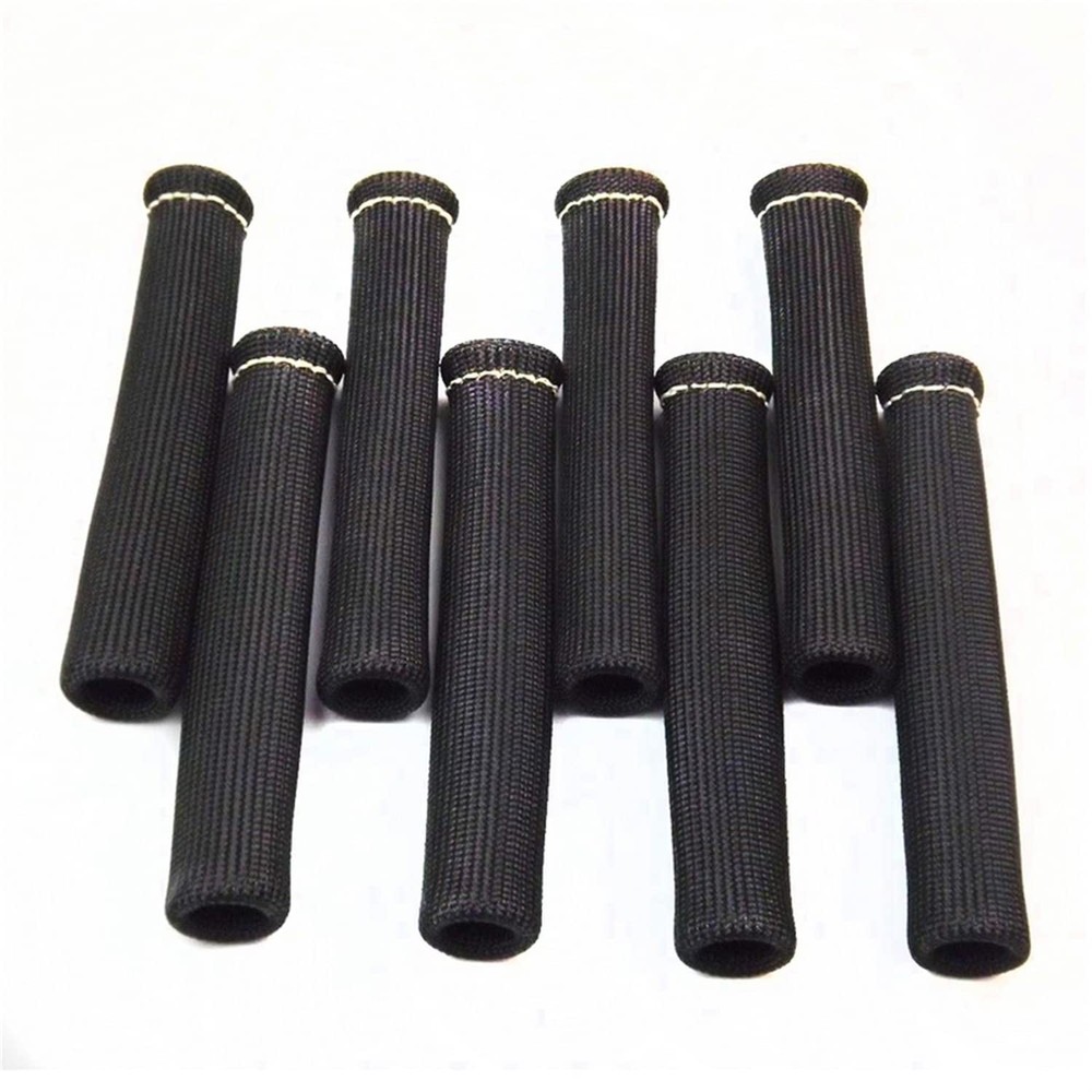 8PCS 2500° Spark Plug Wire Heat Shield Boots Black