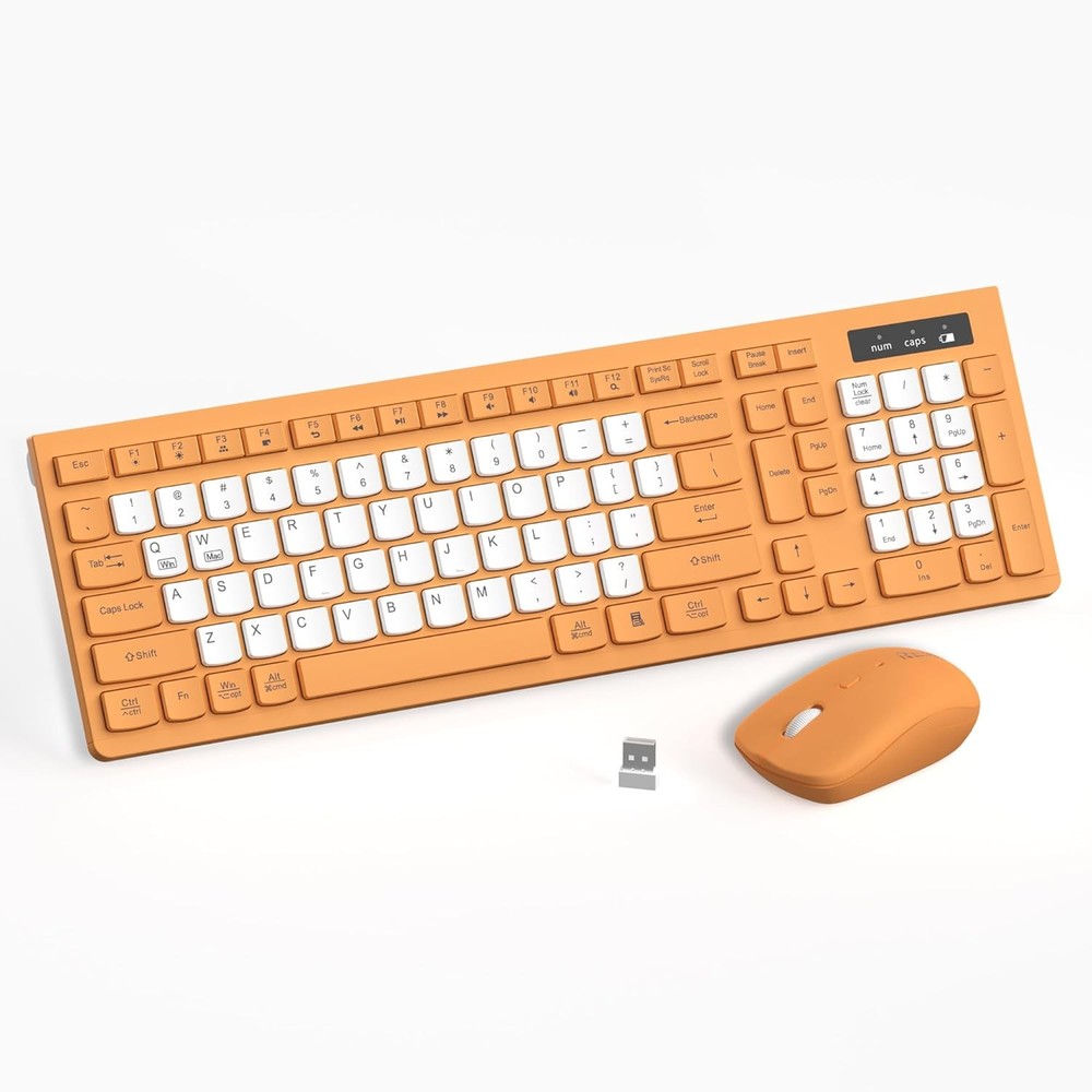 Wireless Keyboard and Mouse Combo, Full-Sized Wireless Keyboard and Adjustable D