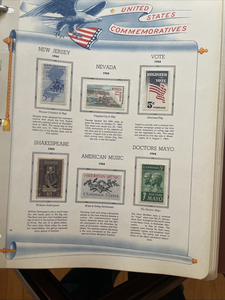 US Commemorative White Ace Album. 1959-1972. 400 Mostly Mint Stamps.