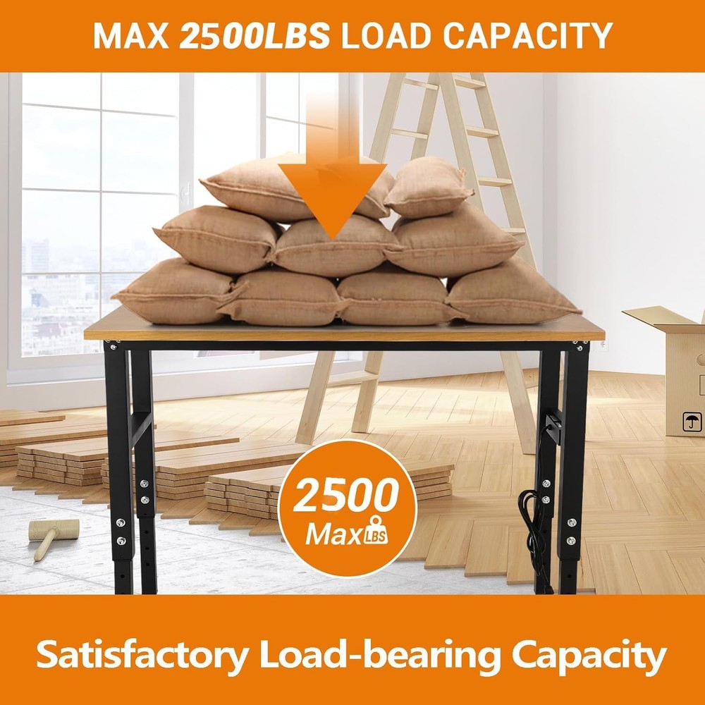 60x20 Inch Adjustable Workbench 2500 Lbs Work Table Tool Bench with Power Outlet