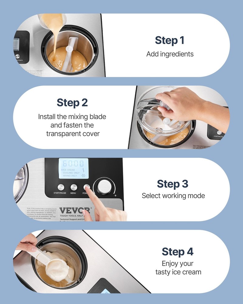Automatic Ice Cream Maker with Built-in Compressor, 2 Quart No Pre-freezing Frui