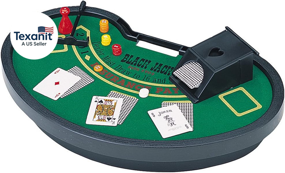 Mini Blackjack Table with Cards, Chips, Sweeper & Dealer Shoe