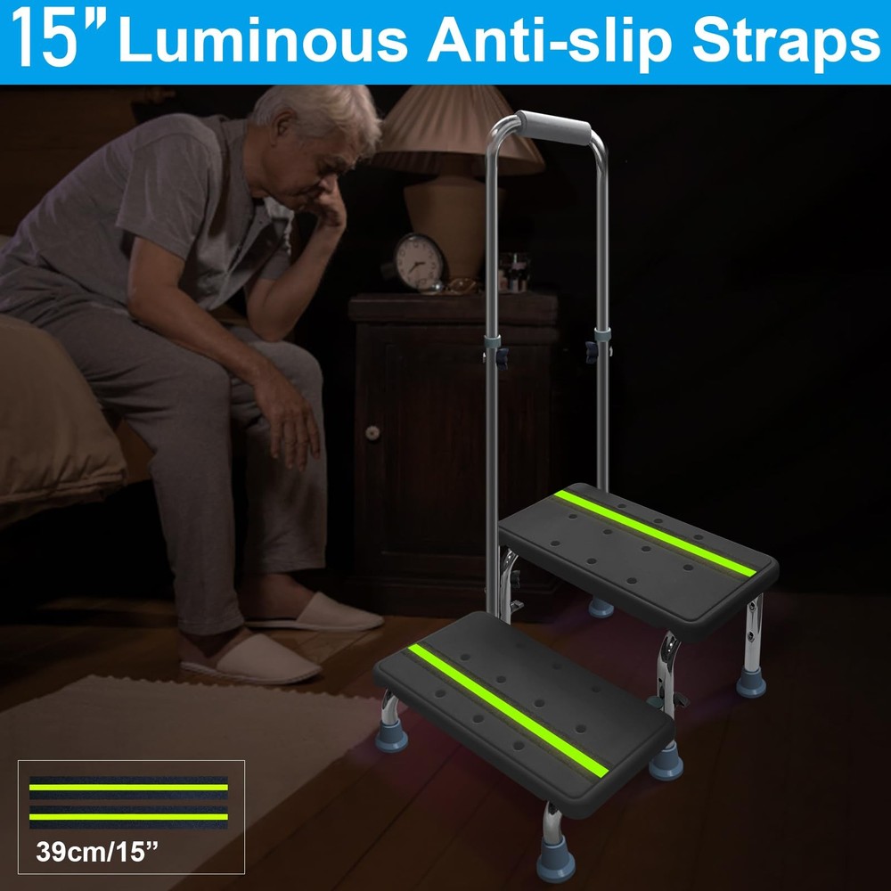 Step Stool with Handle, 400 lbs Adjustable 2 Steps Stool with Handrail for Ad...