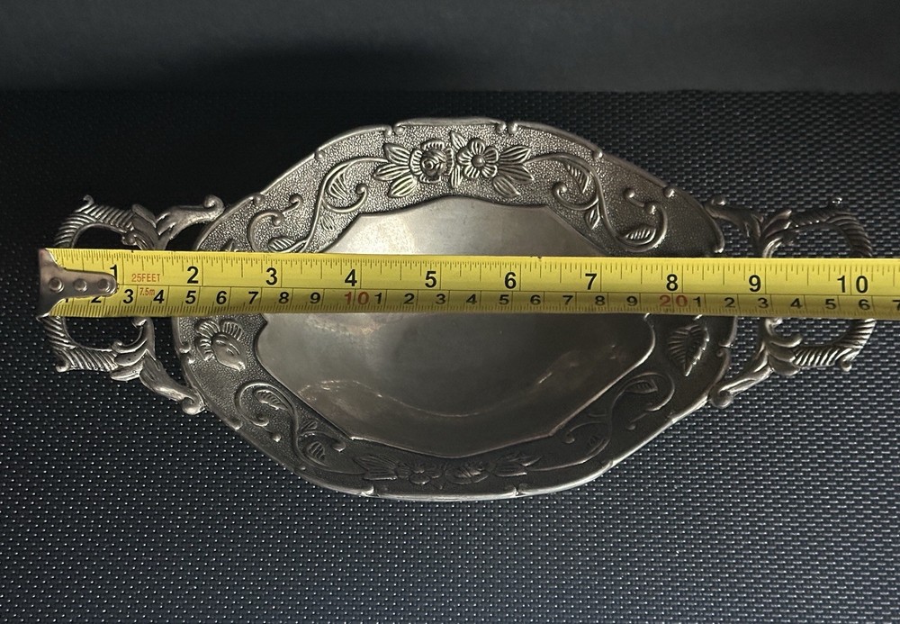 Vintage Studio Silversmiths Silver Plate Floral Footed Oblong Tray W/ Handle