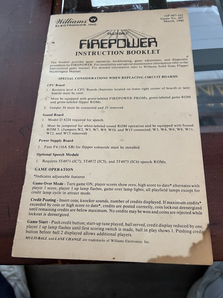 Firepower Pinball Operator Handbook