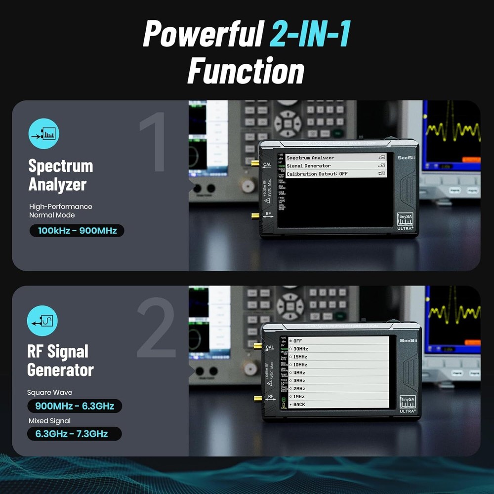 ZS407 Tiny Spectrum Analyzer 100kHz-7.3GHz Signal Generator/Frequency Analyzer