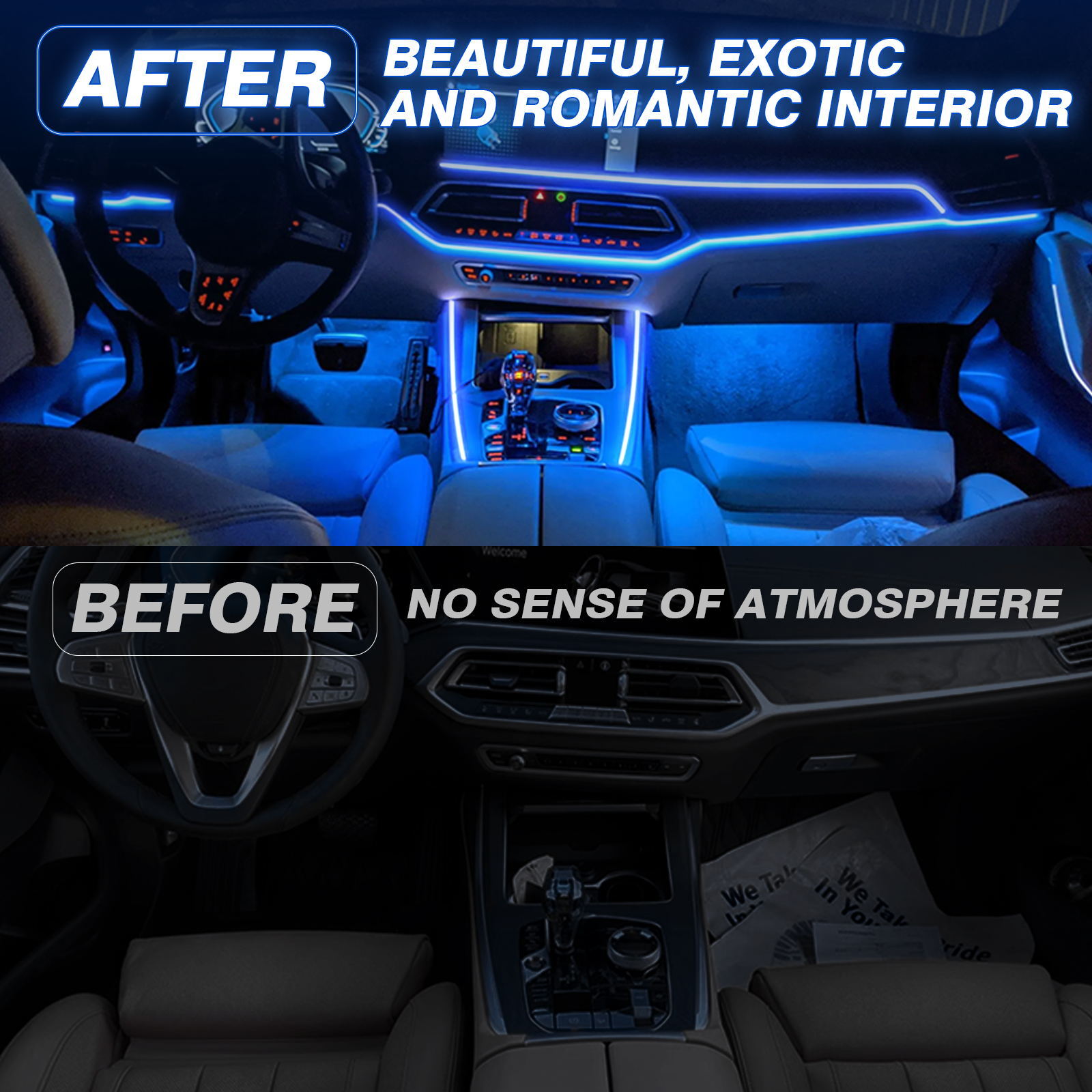 RGB 10-in-1 Interior Car LED Strip Light Neon Ambient Light Kit Fiber Optic Tube