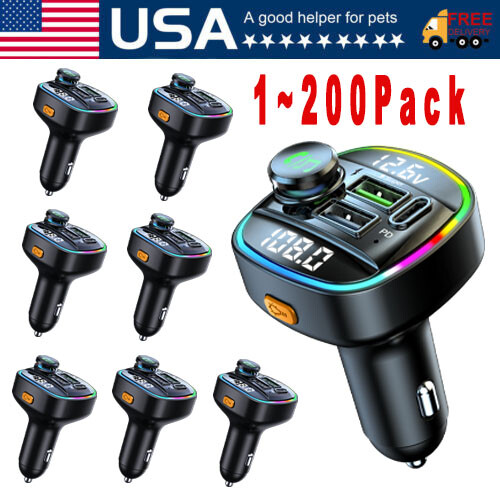 Bluetooth 5.0 Car Wireless FM Transmitter Adapter USB PD Charger AUX Hands Lot