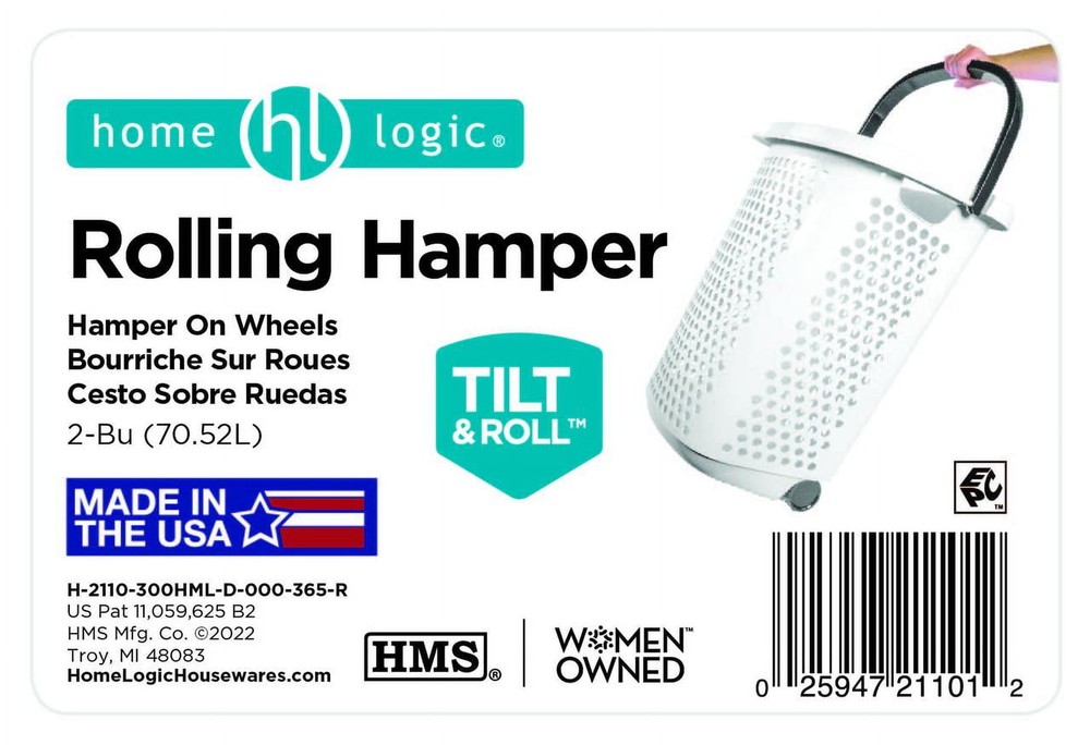 (2 pack) Home Logic 2 Bushel Rolling Plastic Laundry Hamper