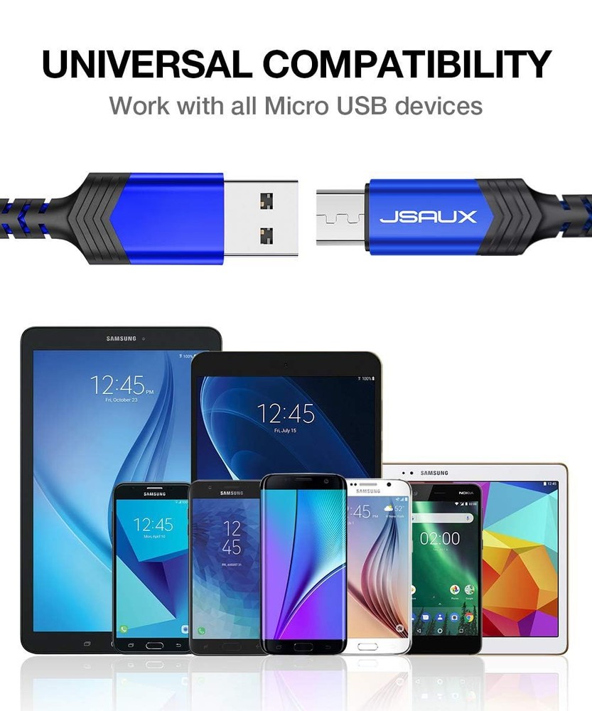 JSAUX Micro USB Cable for Android, (2-Pack 3.3FT+6.6FT) 3.3ft+6.6ft, Blue