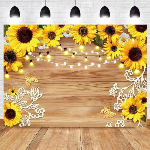 Yongqian 7x5ft Rustic Sunflower Photography Backdrop Farmhouse Floral Wooden