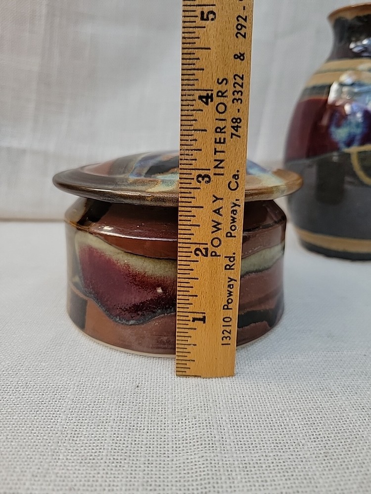 Ron Luberman Handmade Pottery Lidded Trinket Dish & Vase Set