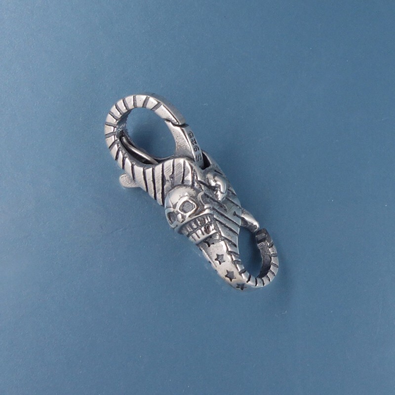 Sterling Silver Double Openings Skull Stripes Lobster Claw Clasp Connector 44069