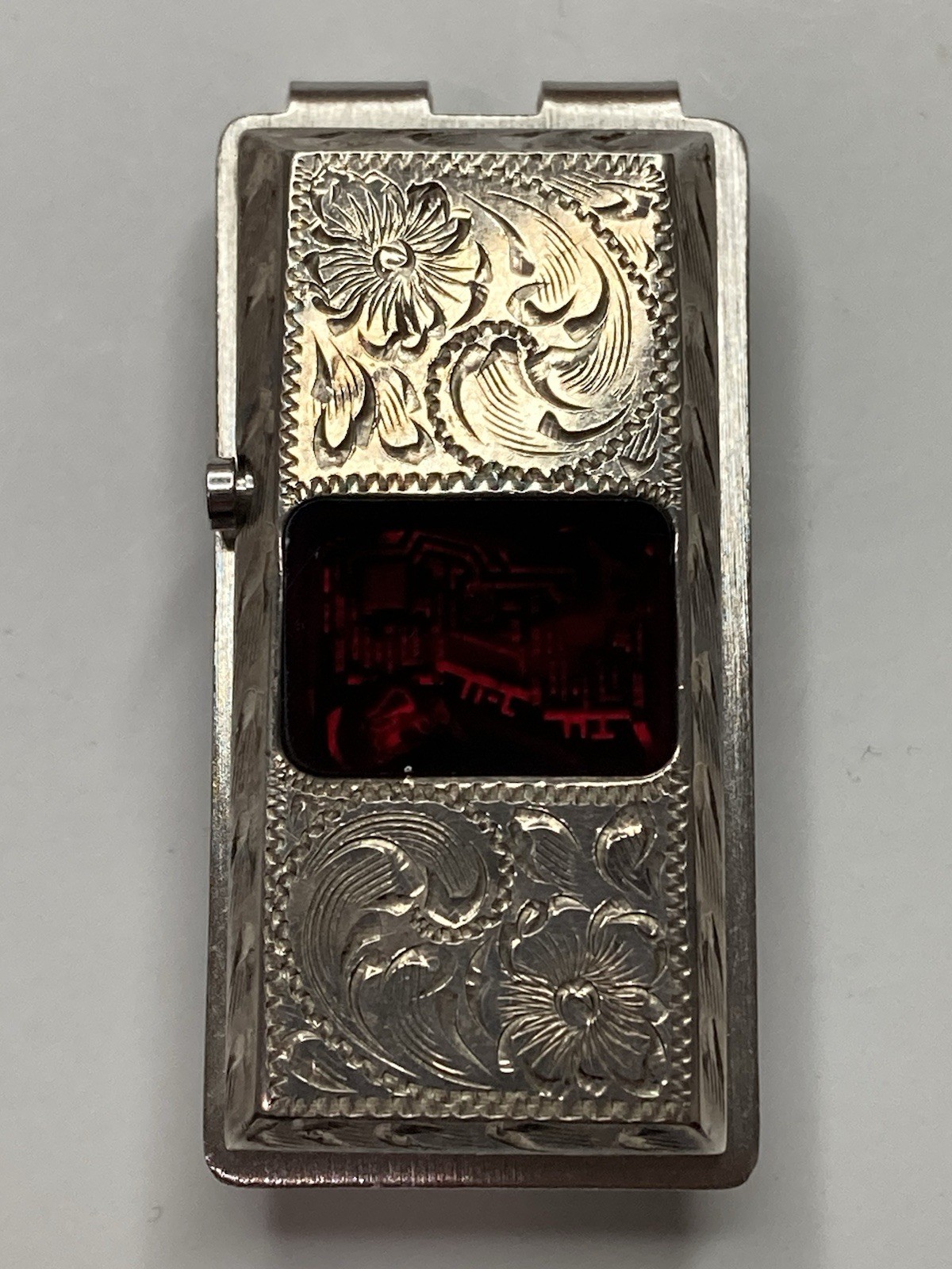 DIABLO~Sterling Silver Money Clip 2"x1”(40 grams) “GAMBOLEER”~USA Hand Engraved