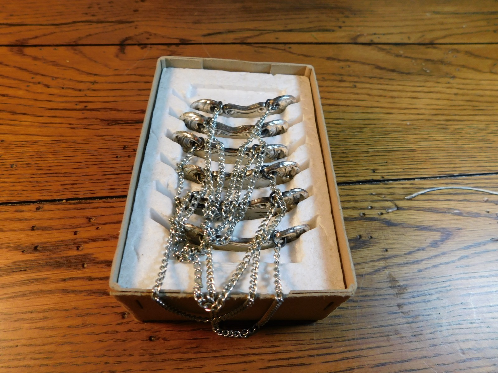 Vintage Set of 6 Liquor Bottle Decanter Label Tags Silver-plated Japan 1967-76