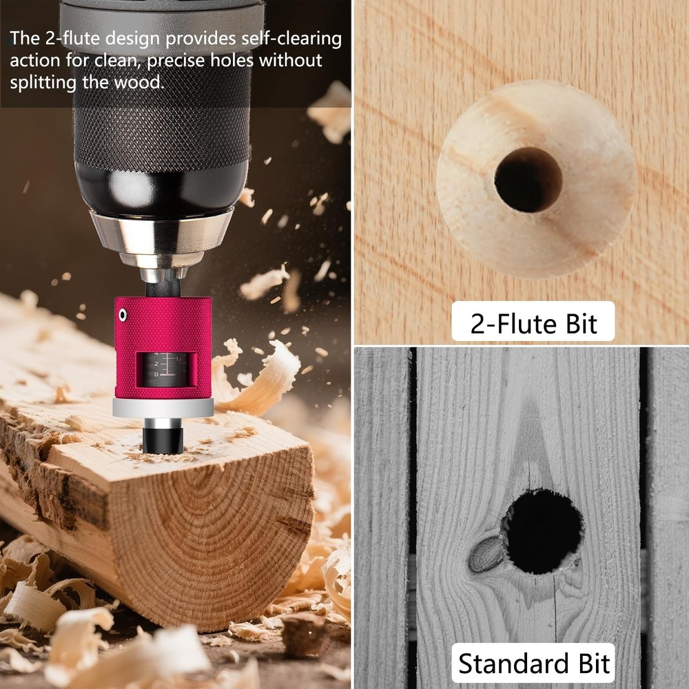 5-Piece Countersink Drill Bit Set with Adjustable Depth Stop, 1/4" Hex Shank ...