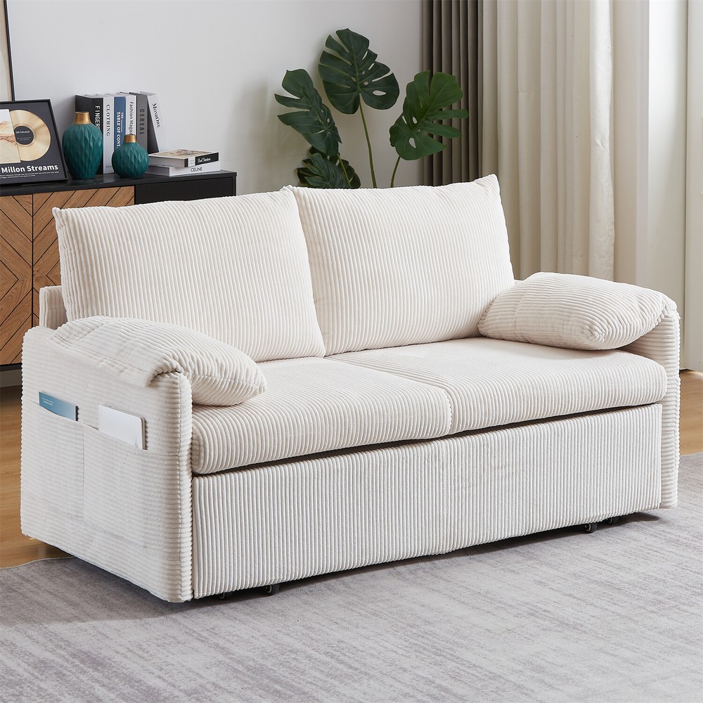 Convertible Sleeper Sofa Bed Loveseat Sofa with Pull-Out Bed & 2 Pillows
