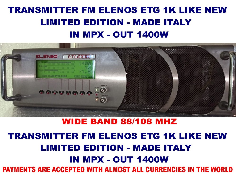 Broadcast Professional Transmitter FM  Elenos ETG 1400 watt II Series 88-108 Mhz